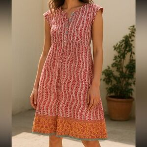NWOT Anoukhi Hand-Blick Print 100% Cotton Boho Sleeveless Dress Size XS/S